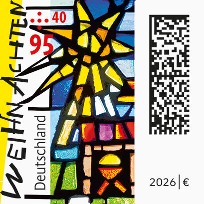 Einzelmarkenmotiv Weihnachten 2026: Kirchenfenster der Christuskirche Düneberg